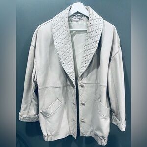 Women’s Vintage Rocco D’Amellio Off White Lambskin Leather Rhinestone Jacket L